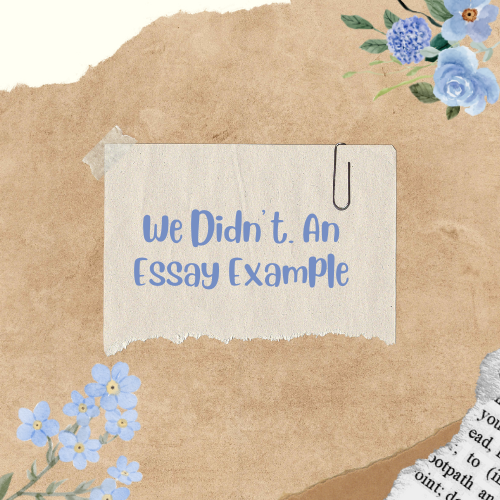 Notebook with flowers and text that says "We Didn't. An Essay Example"